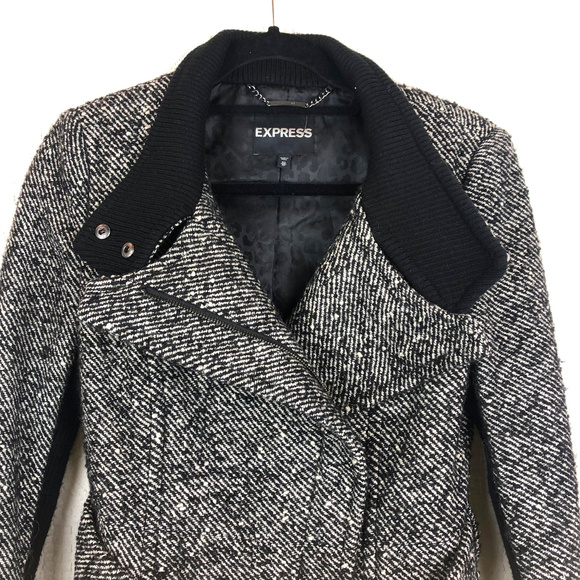 Express - Black White Twill Tweed Coat - xs - Picture 3 of 8